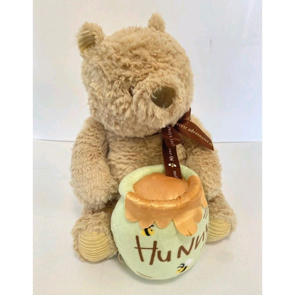 Disney Baby Winnie The Pooh Plush Musical Bear Holding Honey Pot Wind Up Music